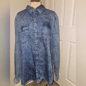 Calvin Klein Men's  Dark Blue Denim Button Up Long Sleeve Shirt Sz XL